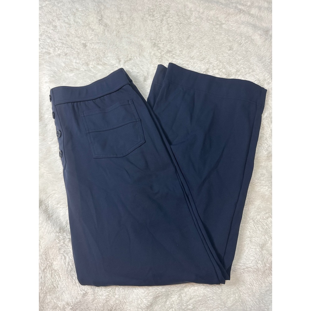 Halara Wide Leg Pants Women Large Petite Navy Excellent Button Front Trousers
